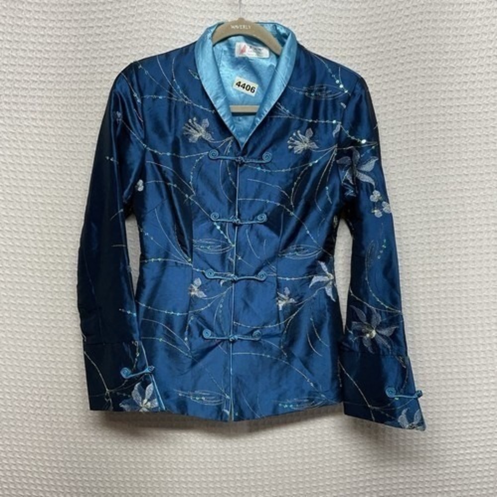 VTG‎ Laogudai Floral Embroider Frog Buttons Short Oriental Jacket Women S China